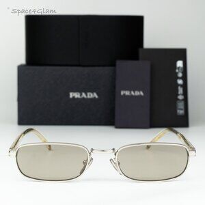 Prada Men Sunglasses Silver Brown Rectangle PRB54S 1BC30P NEW AUTHENTIC
